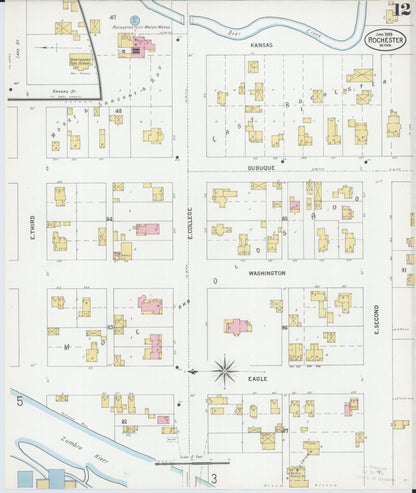 Sanborn Fire Insurance Map from Rochester, Olmsted County, Minnesota (1899), Sheet #0012 - Complete Map Set gallery image, historic Sanborn map, vintage wall art, Minnesota Minnesota