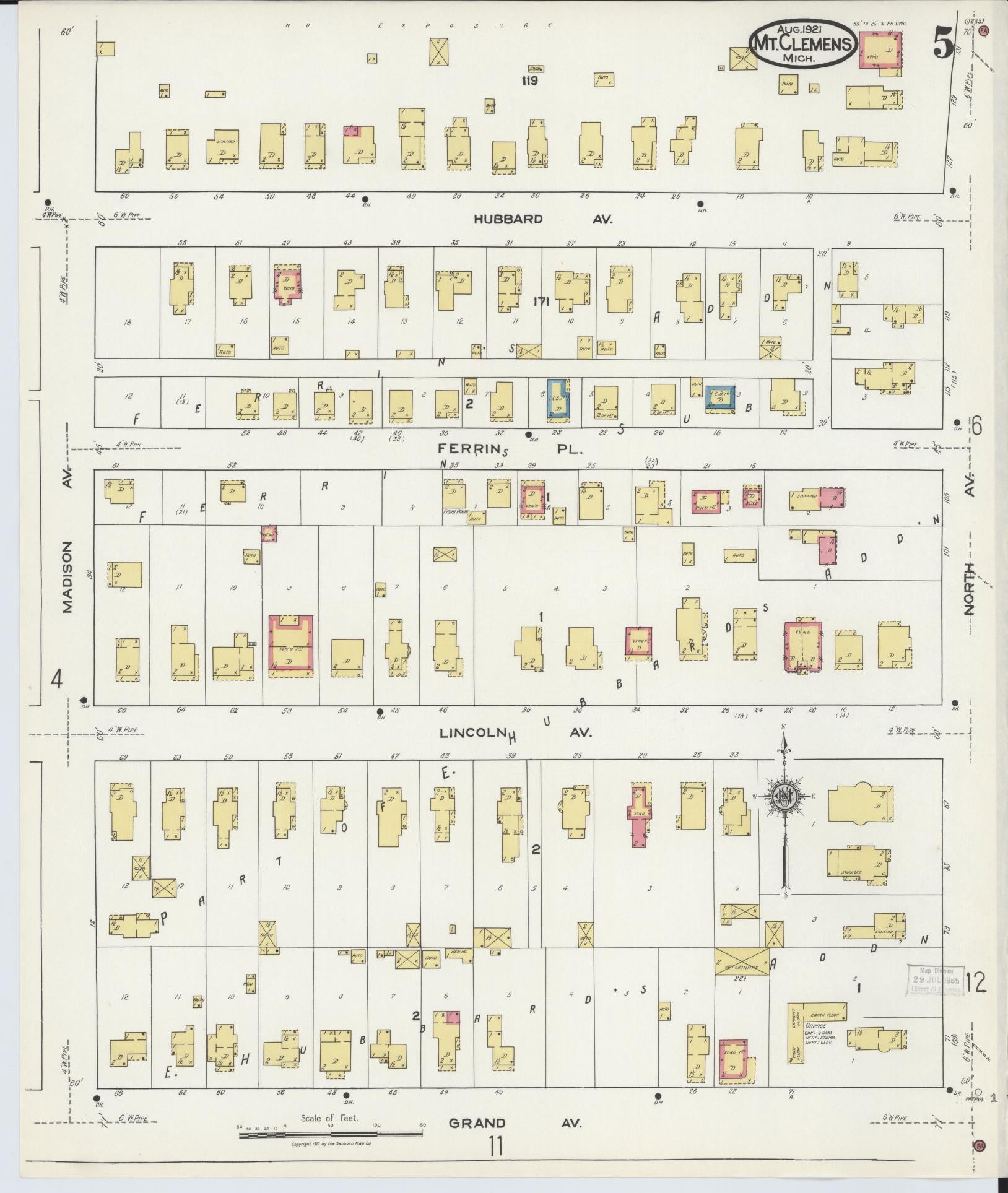 Sanborn Fire Insurance Map from Mount Clemens, Macomb County, Michigan (1921), Sheet #0005 - Complete Map Set gallery image, historic Sanborn map, vintage wall art, Michigan Michigan