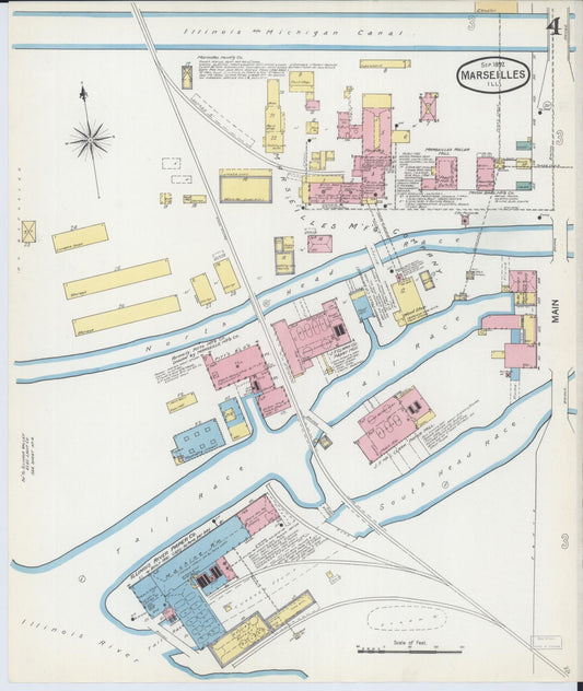 Sanborn Fire Insurance Map from Marseilles, La Salle County, Illinois (1892), Sheet #0004 - Historic Sanborn Fire Insurance Map Print, vintage old map wall art, antique decor, genealogy gift, Illinois Illinois map