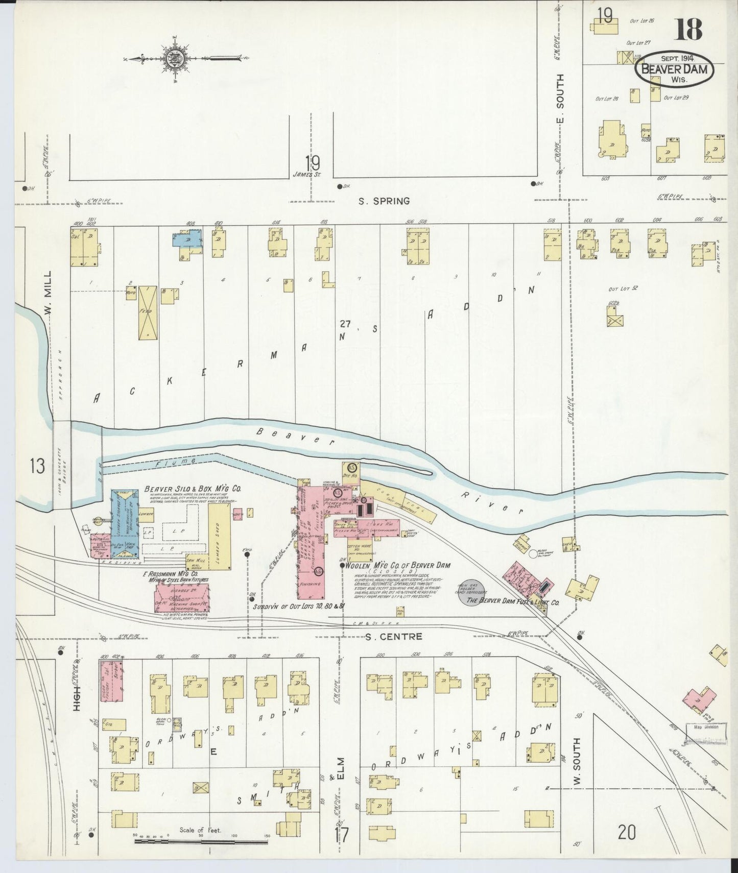 Sanborn Fire Insurance Map from Beaver Dam, Dodge County, Wisconsin (1914), Sheet #0018 - Historic Sanborn Fire Insurance Map Print, vintage old map wall art, antique decor, genealogy gift, Wisconsin Wisconsin map