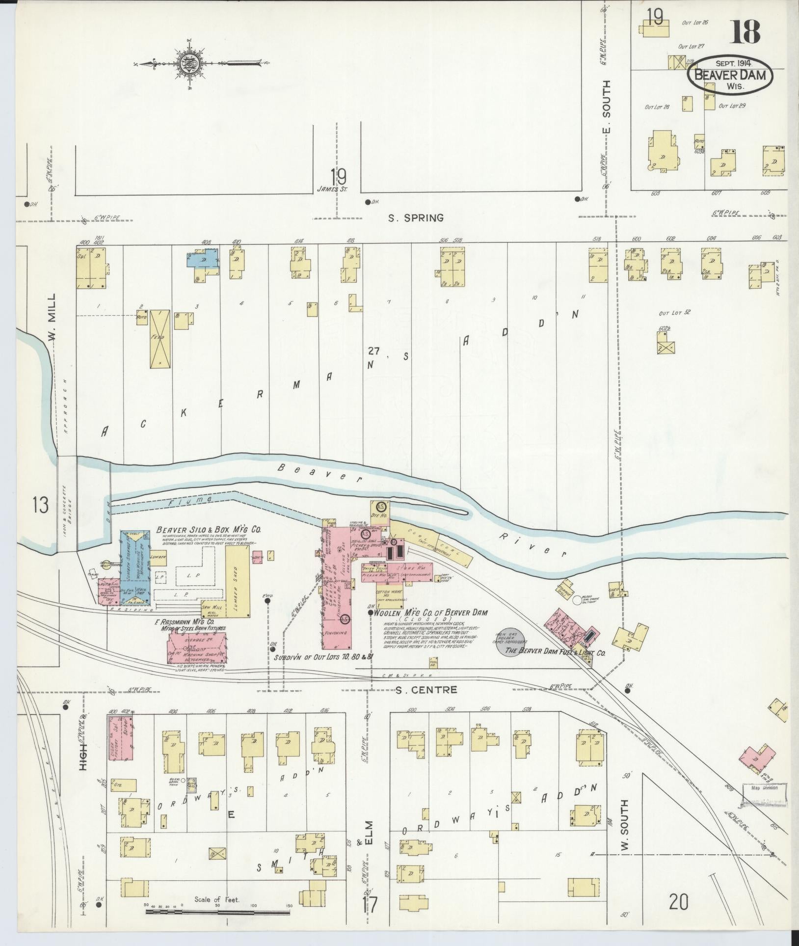Sanborn Fire Insurance Map from Beaver Dam, Dodge County, Wisconsin (1914), Sheet #0018 - Historic Sanborn Fire Insurance Map Print, vintage old map wall art, antique decor, genealogy gift, Wisconsin Wisconsin map