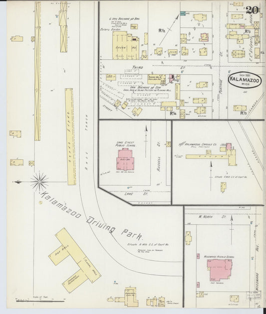 Sanborn Fire Insurance Map from Kalamazoo, Kalamazoo County, Michigan (1891), Sheet #0020 - Historic Sanborn Fire Insurance Map Print, vintage old map wall art, antique decor, genealogy gift, Michigan Michigan map