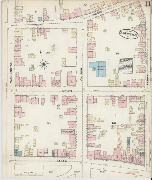 Sanborn Fire Insurance Map from Schenectady, Schenectady County, New York (1884), Sheet #0011 - Historic Sanborn Fire Insurance Map Print, vintage old map wall art, antique decor, genealogy gift, New York New York map