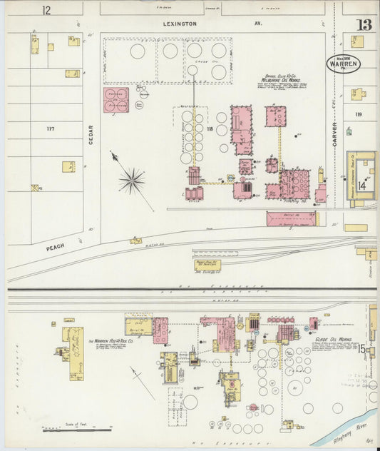 Sanborn Fire Insurance Map from Warren, Warren County, Pennsylvania (1898), Sheet #0013 - Historic Sanborn Fire Insurance Map Print, vintage old map wall art, antique decor, genealogy gift, Pennsylvania Pennsylvania map