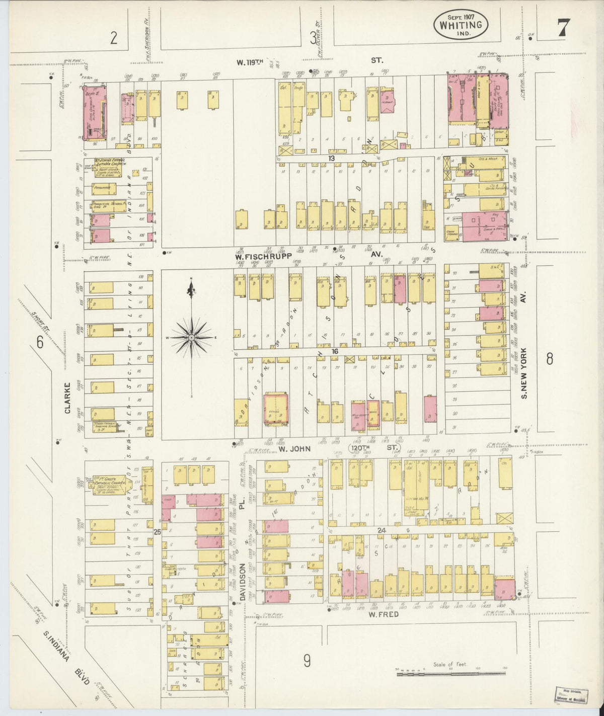 Sanborn Fire Insurance Map from Whiting, Lake County, Indiana (1907), Sheet #0007 - Historic Sanborn Fire Insurance Map Print, vintage old map wall art, antique decor, genealogy gift, Indiana Indiana map
