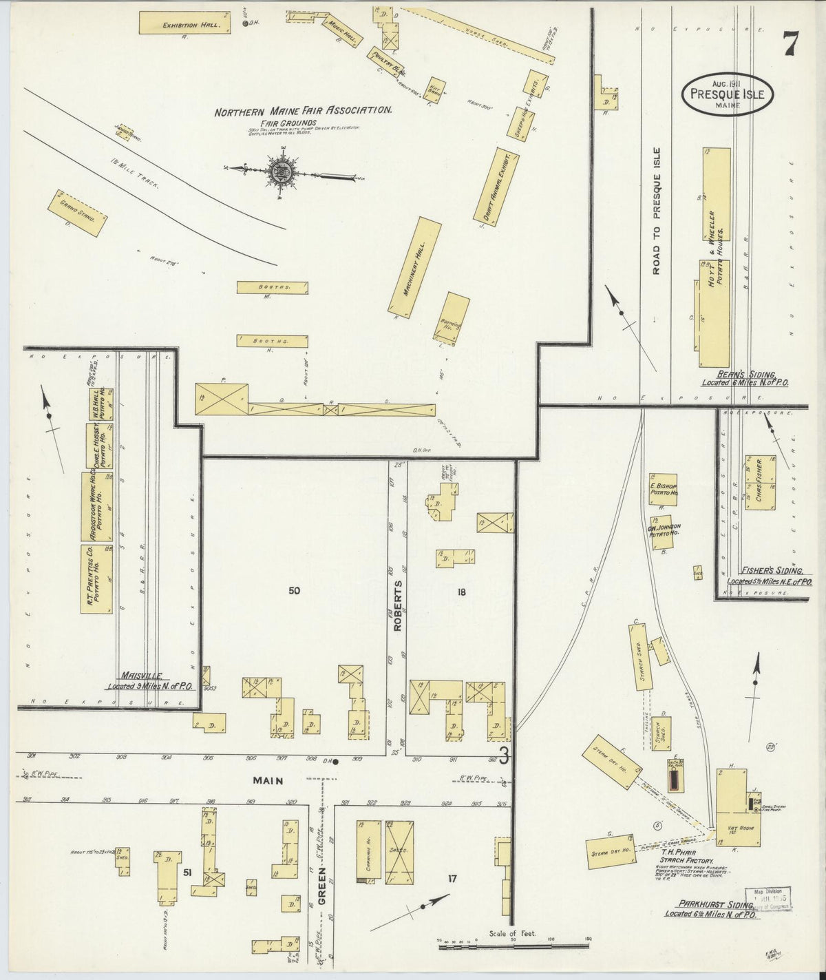 Sanborn Fire Insurance Map from Presque Isle, Aroostook County, Maine (1911), Sheet #0007 - Historic Sanborn Fire Insurance Map Print, vintage old map wall art, antique decor, genealogy gift, Maine Maine map