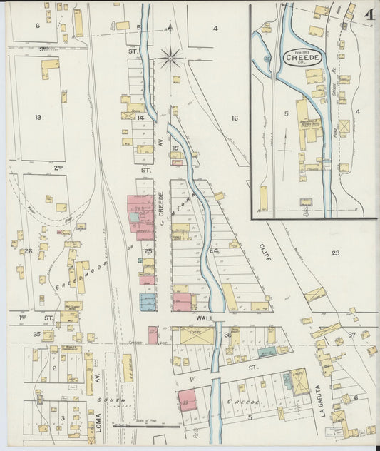 Sanborn Fire Insurance Map from Creede, Mineral County, Colorado (1893), Sheet #0004 - Historic Sanborn Fire Insurance Map Print, vintage old map wall art, antique decor, genealogy gift, Colorado Colorado map