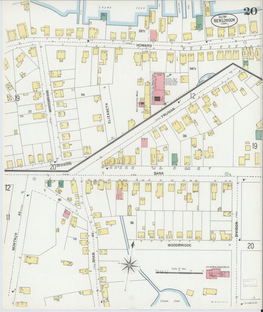 Sanborn Fire Insurance Map from New London, New London County, Connecticut (1901), Sheet #0020 - Historic Sanborn Fire Insurance Map Print, vintage old map wall art, antique decor, genealogy gift, Connecticut Connecticut map