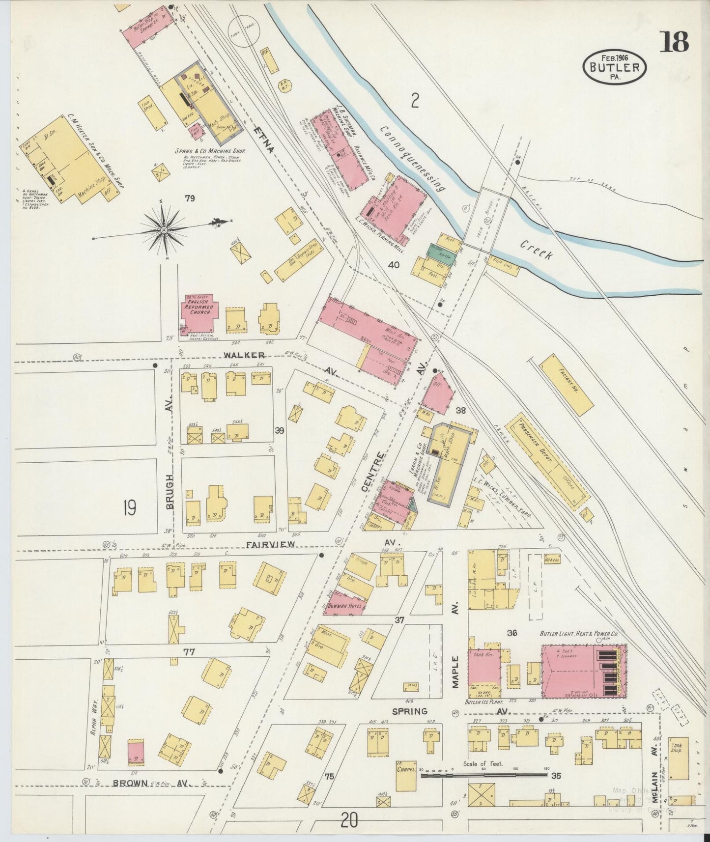 Sanborn Fire Insurance Map from Butler, Butler County, Pennsylvania (1906), Sheet #0018 - Historic Sanborn Fire Insurance Map Print, vintage old map wall art, antique decor, genealogy gift, Pennsylvania Pennsylvania map