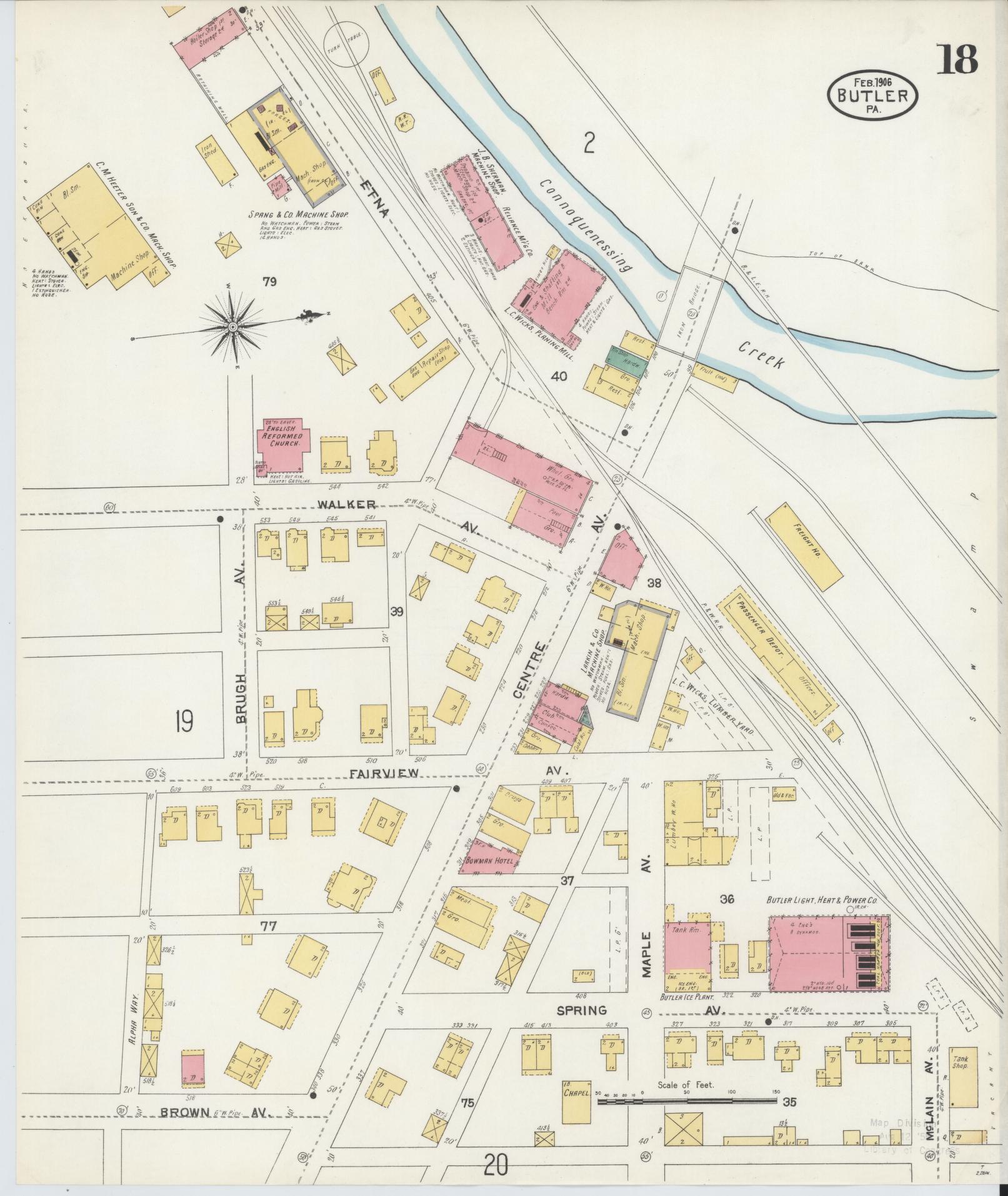 Sanborn Fire Insurance Map from Butler, Butler County, Pennsylvania (1906), Sheet #0018 - Historic Sanborn Fire Insurance Map Print, vintage old map wall art, antique decor, genealogy gift, Pennsylvania Pennsylvania map