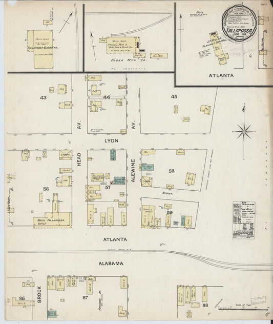 Sanborn Fire Insurance Map from Tallapoosa, Haralson County, Georgia (1888), Sheet #0001 - Historic Sanborn Fire Insurance Map Print, vintage old map wall art, antique decor, genealogy gift, Georgia Georgia map