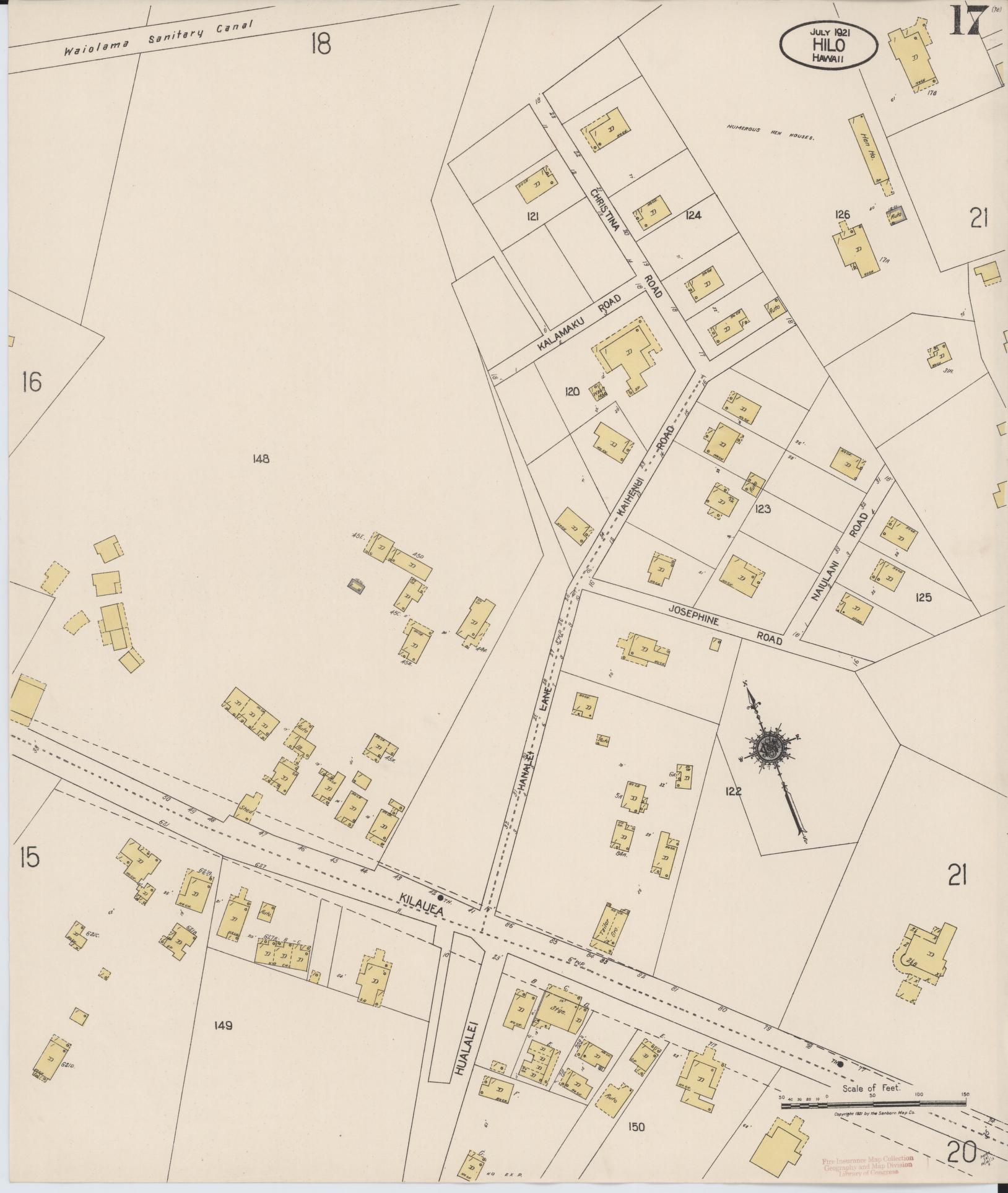 Sanborn Fire Insurance Map from Hilo, Hawaii County, Hawaii (1921), Sheet #0017 - Historic Sanborn Fire Insurance Map Print