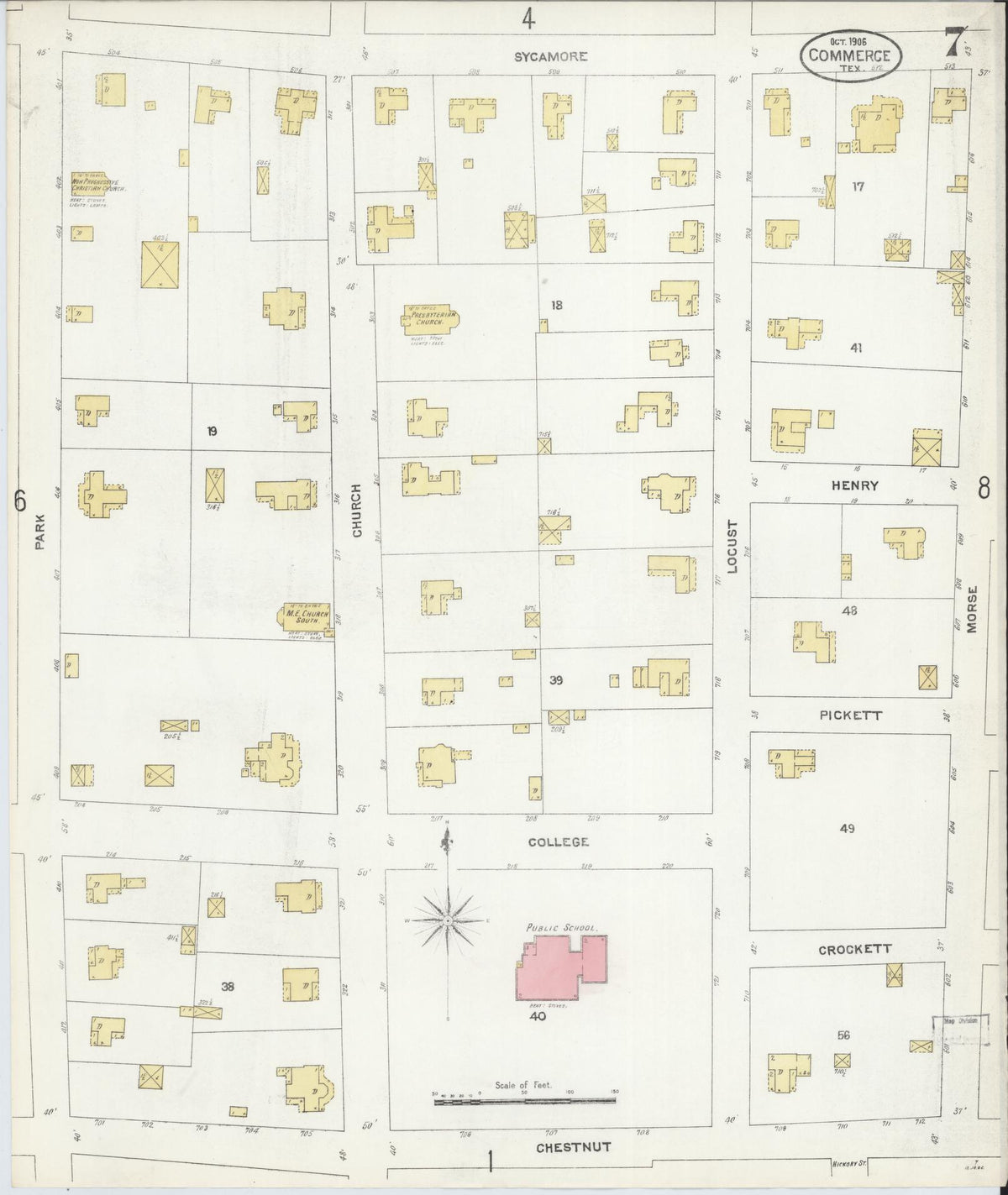Sanborn Fire Insurance Map from Commerce, Hunt County, Texas (1906), Sheet #0007 - Complete Map Set gallery image, historic Sanborn map, vintage wall art, Texas Texas