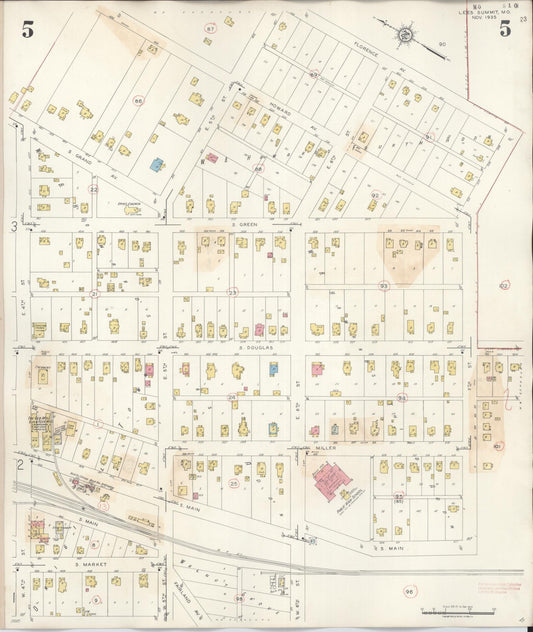 Sanborn Fire Insurance Map from Lee's Summit, Jackson County, Missouri (1945), Sheet #0005 - Historic Sanborn Fire Insurance Map Print, vintage old map wall art, antique decor, genealogy gift, Missouri Missouri map