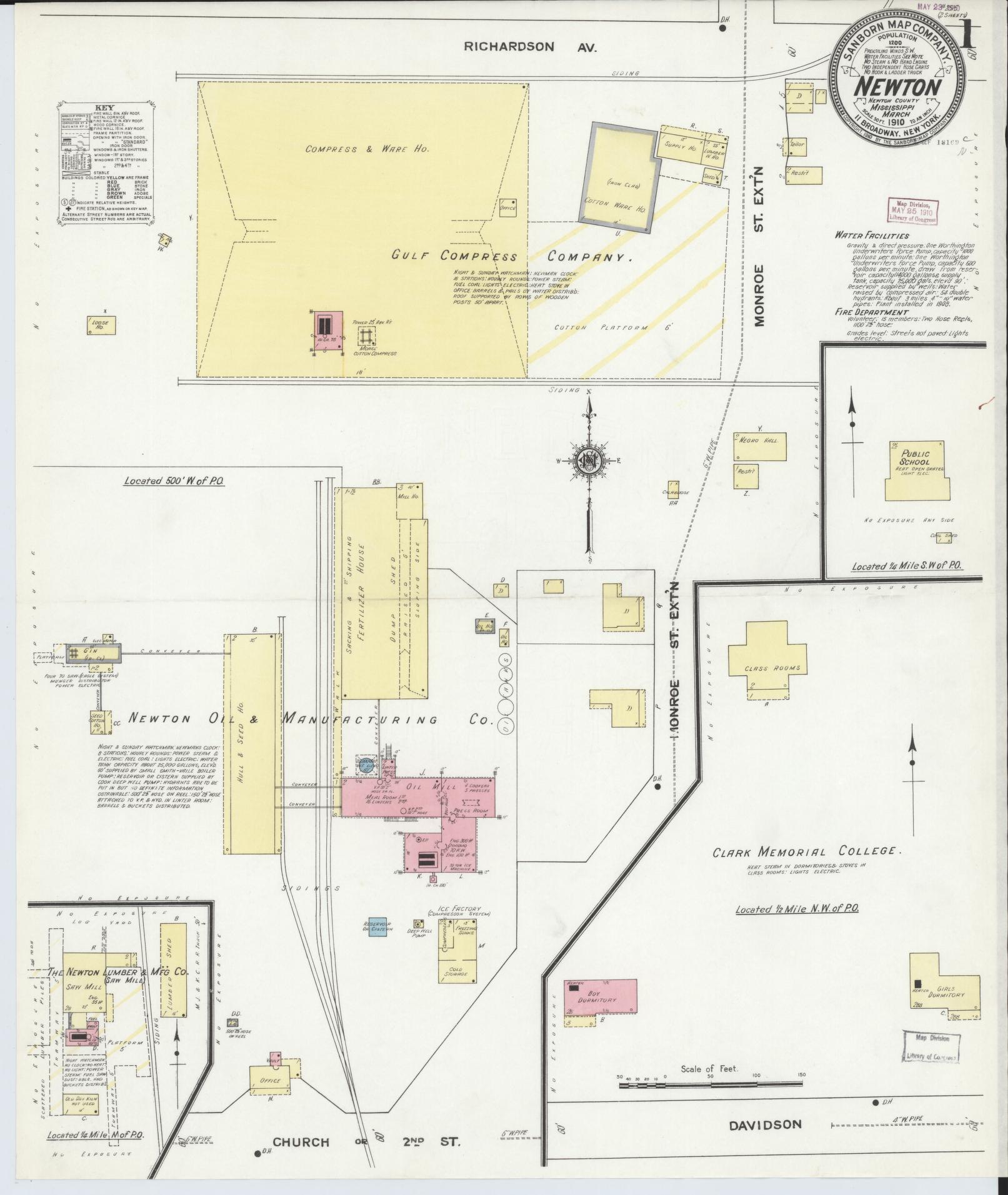 Sanborn Fire Insurance Map from Newton, Newton County, Mississippi (1910), Sheet #0001 - Historic Sanborn Fire Insurance Map Print, vintage old map wall art, antique decor, genealogy gift, Mississippi Mississippi map