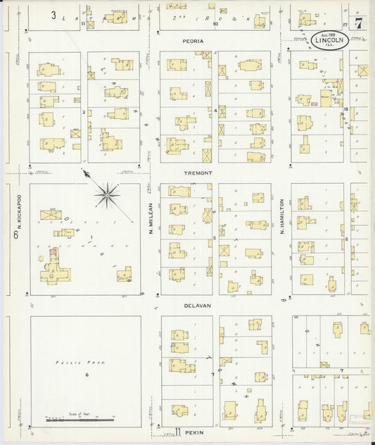 Sanborn Fire Insurance Map from Lincoln, Logan County, Illinois (1909), Sheet #0007 - Historic Sanborn Fire Insurance Map Print, vintage old map wall art, antique decor, genealogy gift, Illinois Illinois map