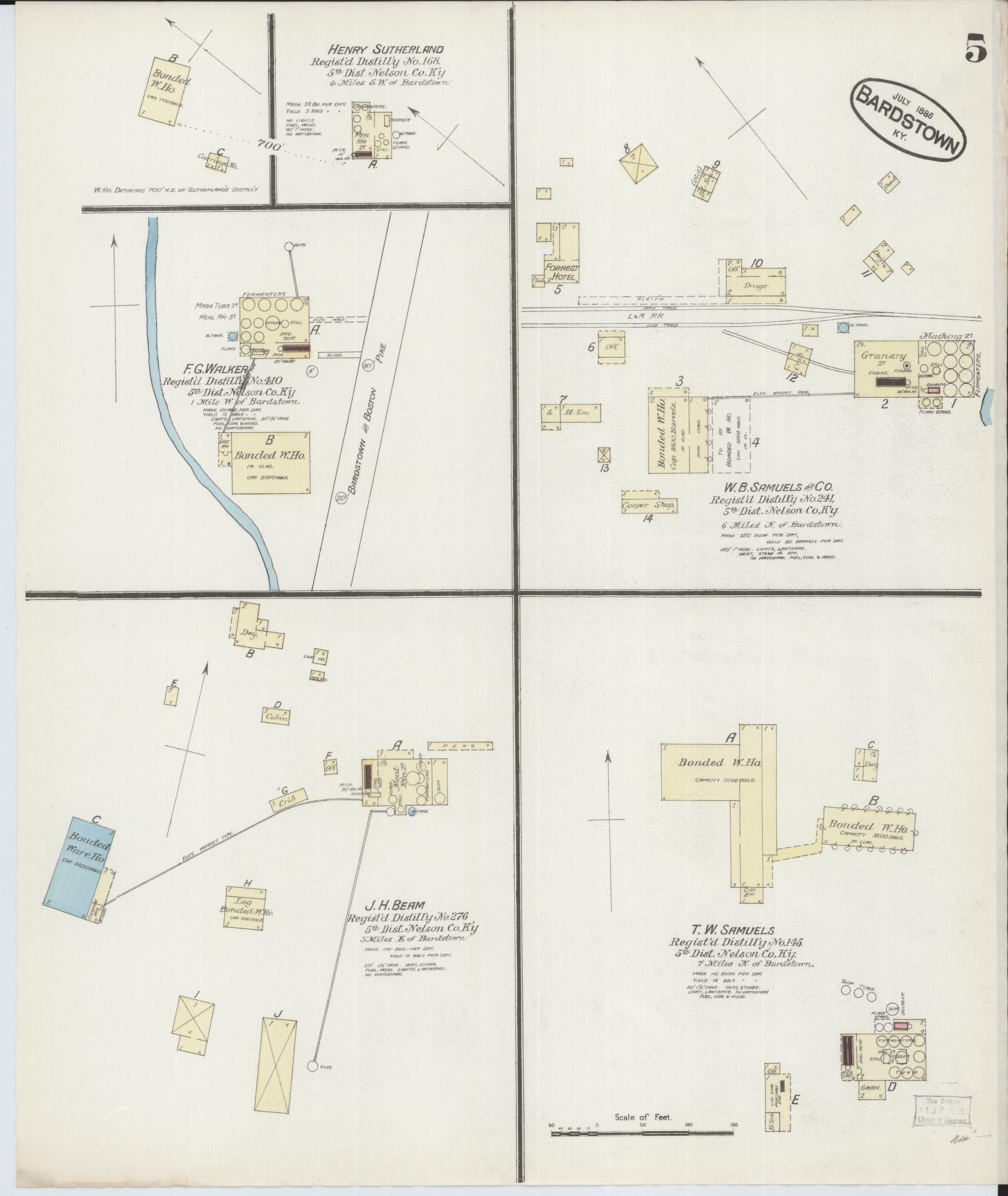 Sanborn Fire Insurance Map from Bardstown, Nelson County, Kentucky (1886), Sheet #0005 - Historic Sanborn Fire Insurance Map Print, vintage old map wall art, antique decor, genealogy gift, Kentucky Kentucky map