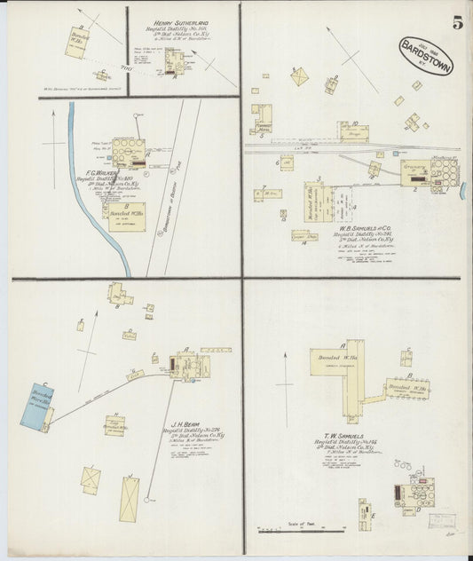 Sanborn Fire Insurance Map from Bardstown, Nelson County, Kentucky (1886), Sheet #0005 - Historic Sanborn Fire Insurance Map Print, vintage old map wall art, antique decor, genealogy gift, Kentucky Kentucky map