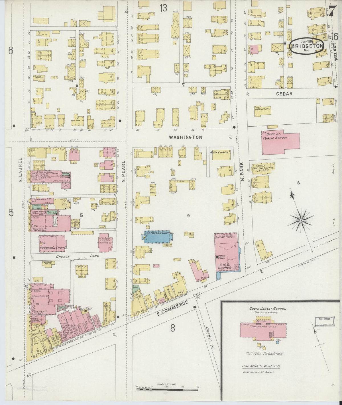 Sanborn Fire Insurance Map from Bridgeton, Cumberland County, New Jersey (1896), Sheet #0007 - Complete Map Set gallery image, historic Sanborn map, vintage wall art, New Jersey New Jersey