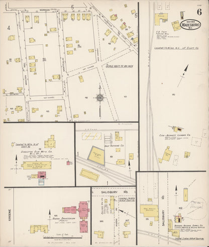Sanborn Fire Insurance Map from Wadesboro, Anson County, North Carolina (1922), Sheet #0006 - Complete Map Set gallery image, historic Sanborn map, vintage wall art, North Carolina North Carolina