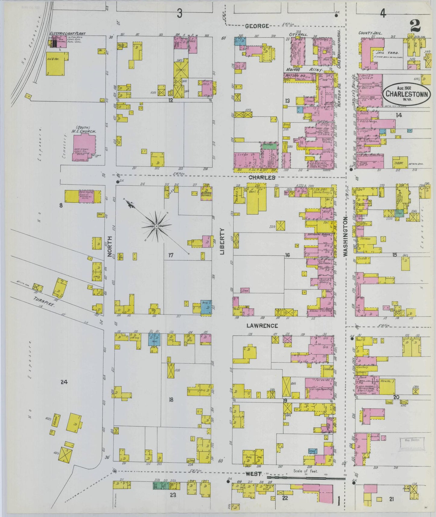 Sanborn Fire Insurance Map from Charles Town, Jefferson County, West Virginia (1902), Sheet #0002 - Historic Sanborn Fire Insurance Map Print, vintage old map wall art, antique decor, genealogy gift, West Virginia West Virginia map