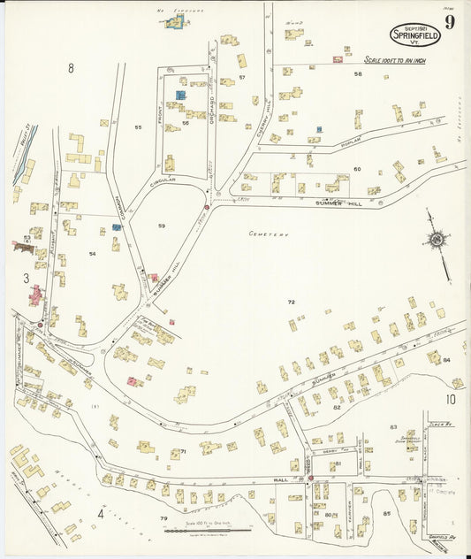Sanborn Fire Insurance Map from Springfield, Windsor County, Vermont (1921), Sheet #0009 - Historic Sanborn Fire Insurance Map Print, vintage old map wall art, antique decor, genealogy gift, Vermont Vermont map