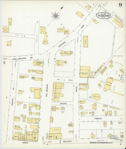 Sanborn Fire Insurance Map from Old Orchard, York County, Maine (1908), Sheet #0009 - Complete Map Set gallery image, historic Sanborn map, vintage wall art, Maine Maine