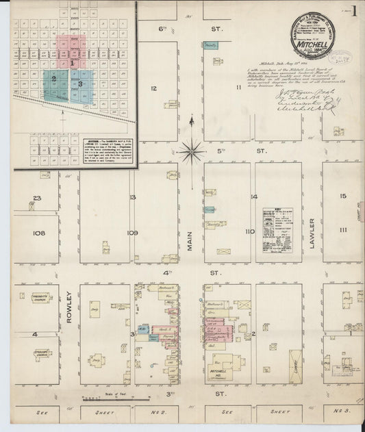 Sanborn Fire Insurance Map from Mitchell, Davison County, South Dakota (1884), Sheet #0001 - Complete Map Set gallery image, historic Sanborn map, vintage wall art, South Dakota South Dakota
