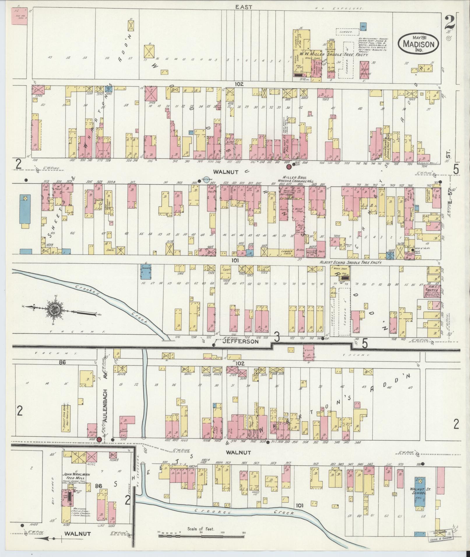 Sanborn Fire Insurance Map from Madison, Jefferson County, Indiana (1911), Sheet #0003 - Historic Sanborn Fire Insurance Map Print, vintage old map wall art, antique decor, genealogy gift, Indiana Indiana map