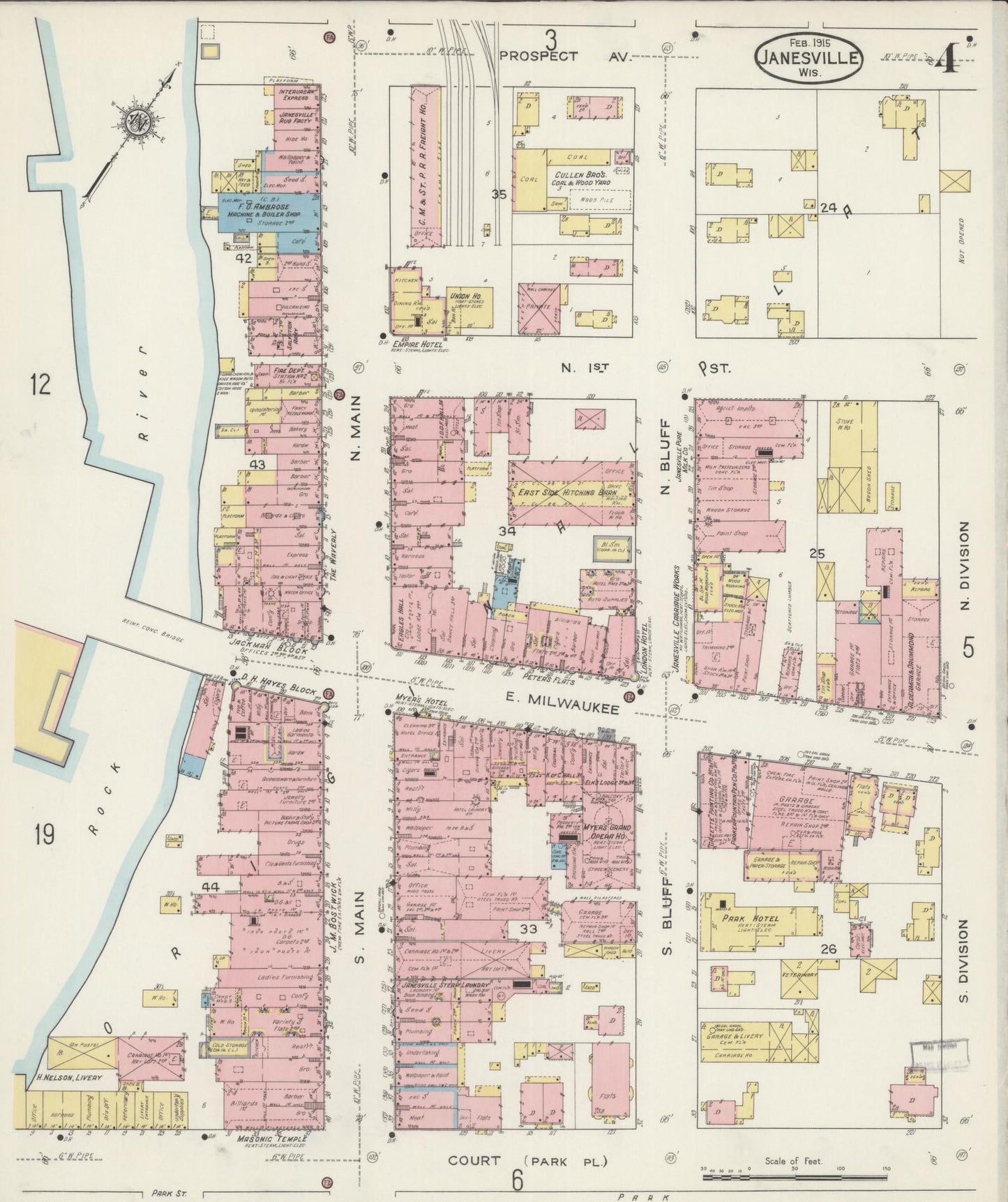 Sanborn Fire Insurance Map from Janesville, Rock County, Wisconsin (1915), Sheet #0004 - Complete Map Set gallery image, historic Sanborn map, vintage wall art, Wisconsin Wisconsin