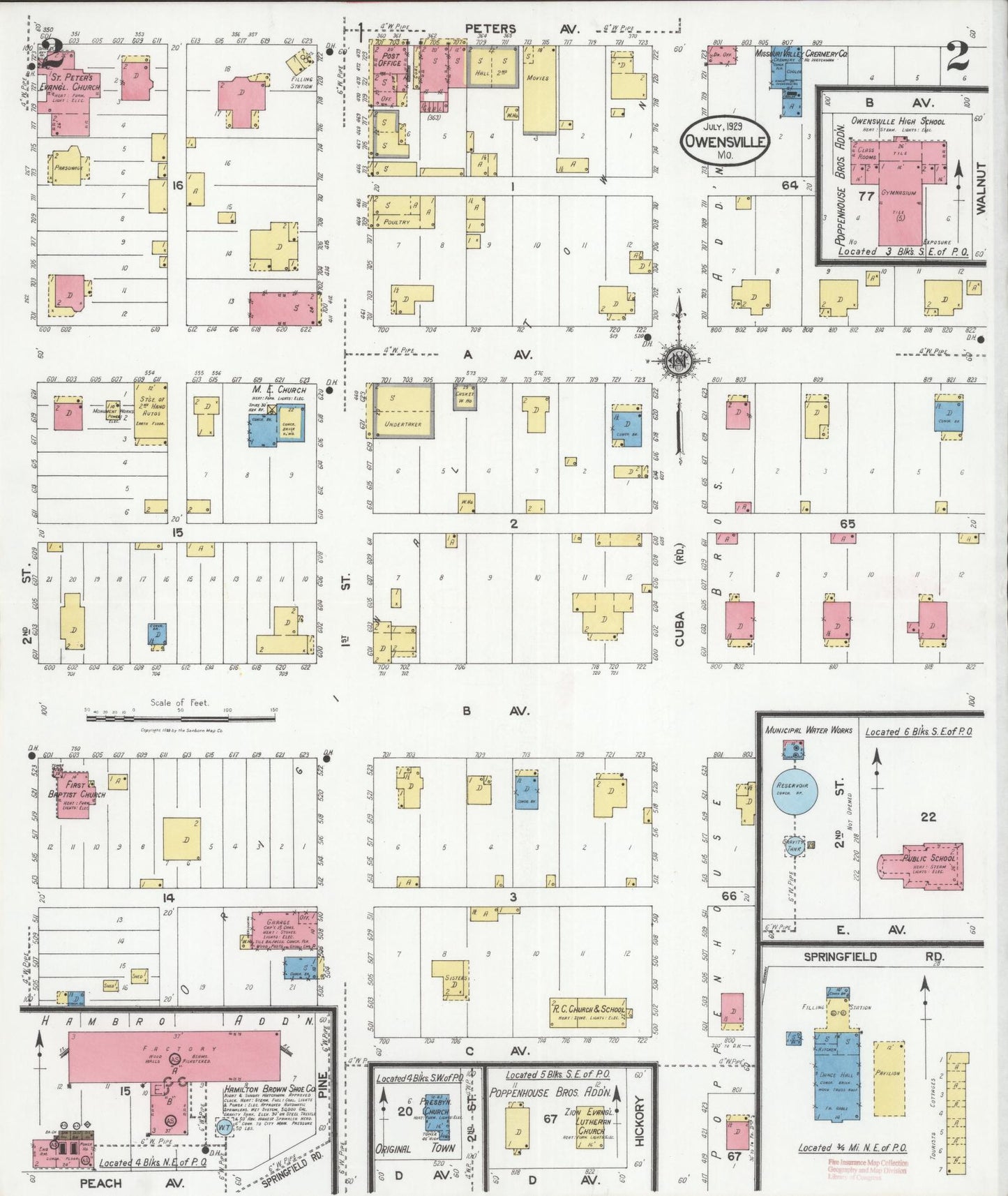 Sanborn Fire Insurance Map from Owensville, Gasconade County, Missouri (1929), Sheet #0002 - Complete Map Set gallery image, historic Sanborn map, vintage wall art, Missouri Missouri