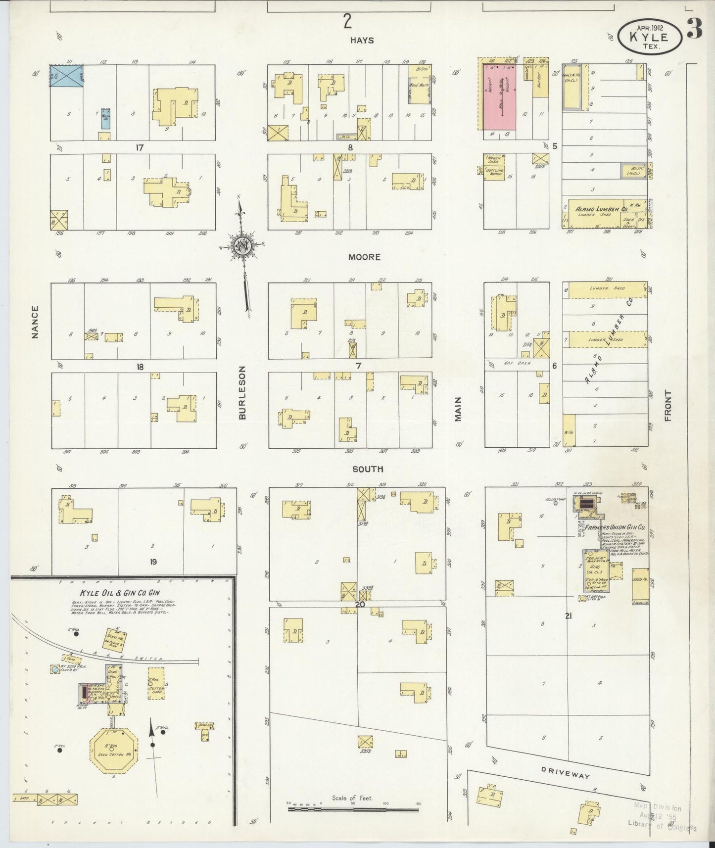 Sanborn Fire Insurance Map from Kyle, Hays County, Texas (1912), Sheet #0003 - Historic Sanborn Fire Insurance Map Print, vintage old map wall art, antique decor, genealogy gift, Texas Texas map
