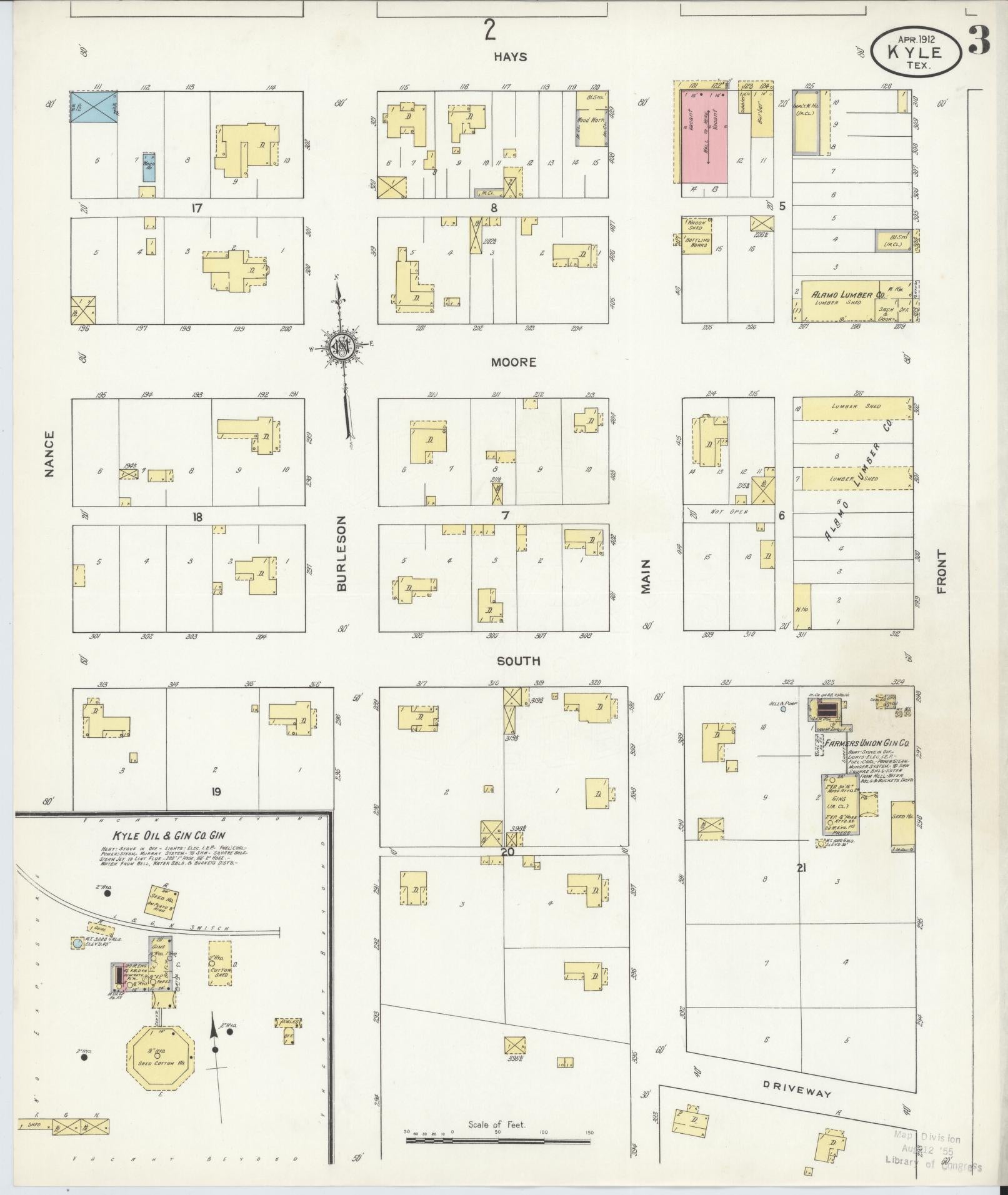 Sanborn Fire Insurance Map from Kyle, Hays County, Texas (1912), Sheet #0003 - Historic Sanborn Fire Insurance Map Print, vintage old map wall art, antique decor, genealogy gift, Texas Texas map