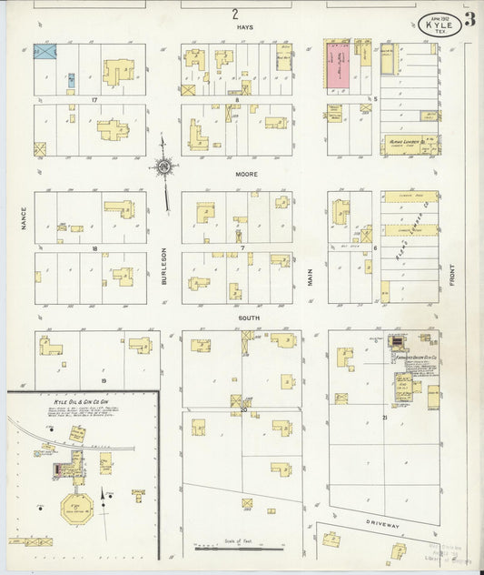 Sanborn Fire Insurance Map from Kyle, Hays County, Texas (1912), Sheet #0003 - Historic Sanborn Fire Insurance Map Print, vintage old map wall art, antique decor, genealogy gift, Texas Texas map