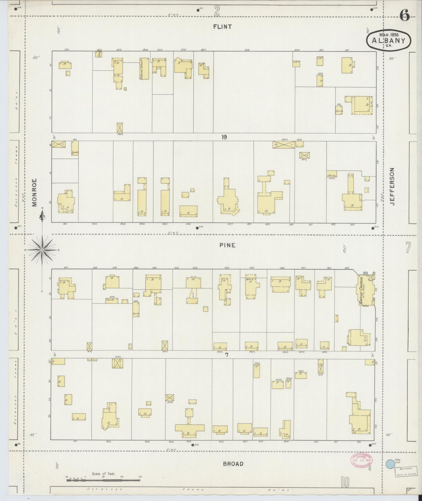 Sanborn Fire Insurance Map from Albany, Dougherty County, Georgia (1895), Sheet #0006 - Complete Map Set gallery image, historic Sanborn map, vintage wall art, Georgia Georgia