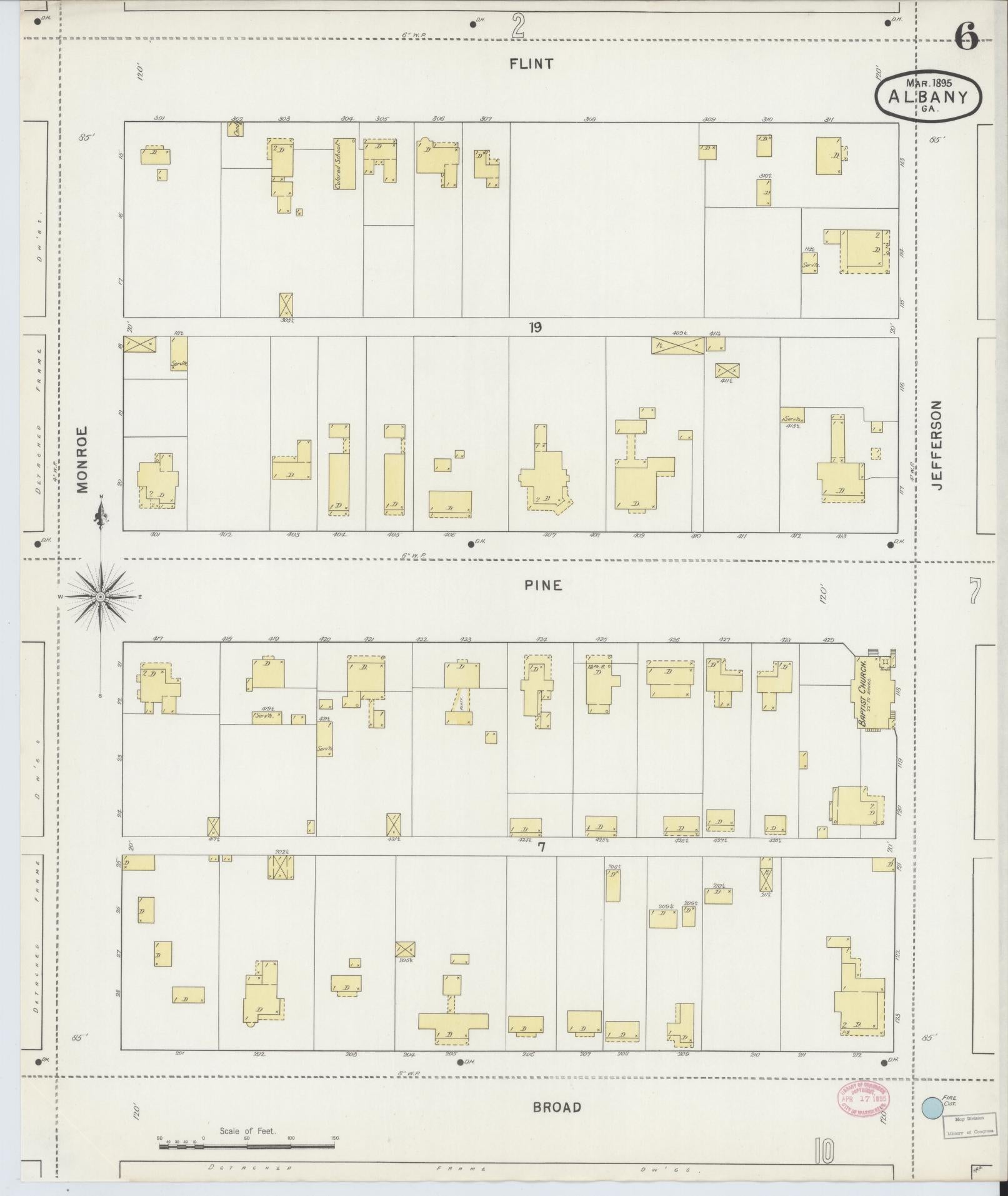 Sanborn Fire Insurance Map from Albany, Dougherty County, Georgia (1895), Sheet #0006 - Complete Map Set gallery image, historic Sanborn map, vintage wall art, Georgia Georgia
