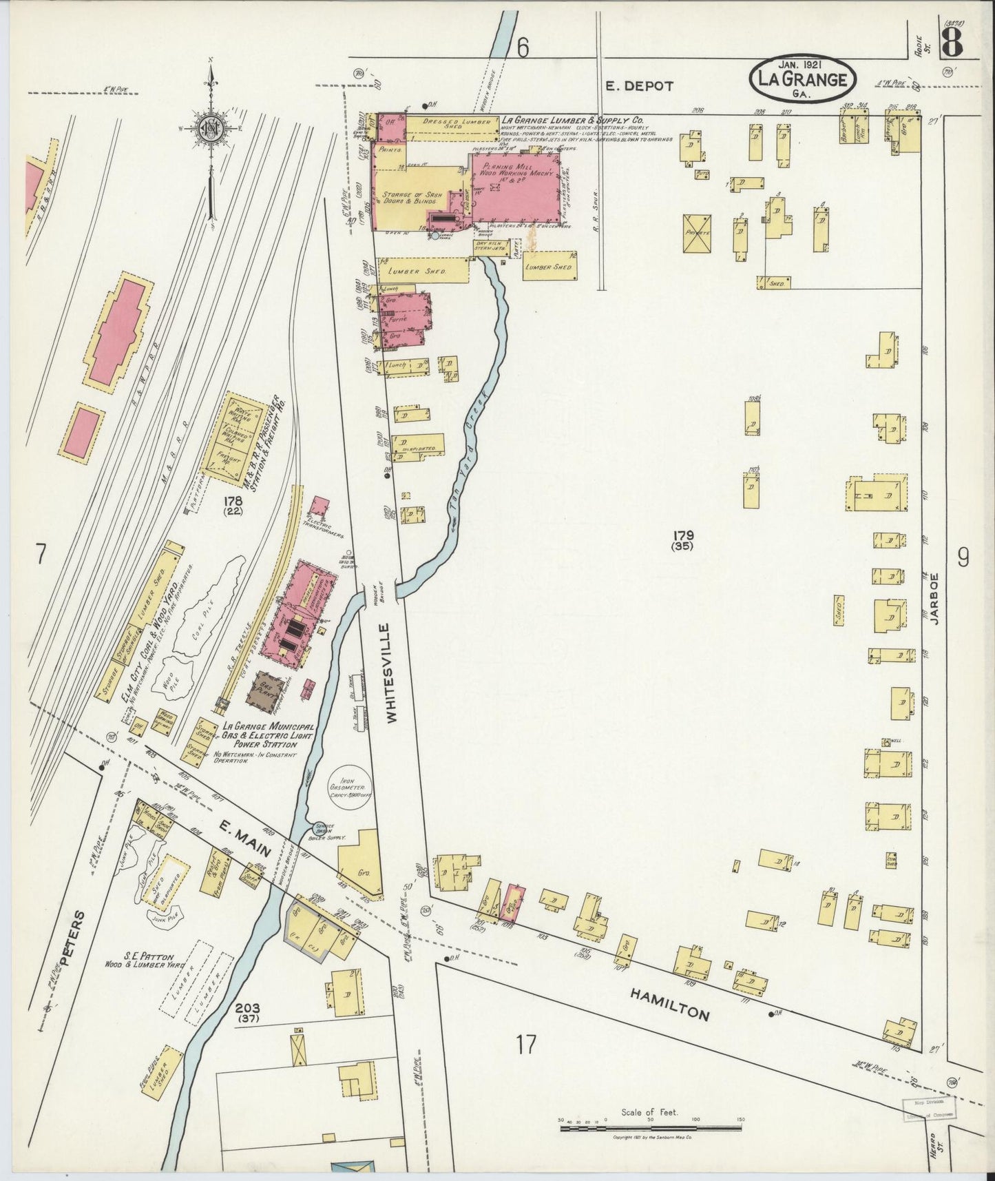 Sanborn Fire Insurance Map from La Grange, Troup County, Georgia (1921), Sheet #0008 - Historic Sanborn Fire Insurance Map Print, vintage old map wall art, antique decor, genealogy gift, Georgia Georgia map