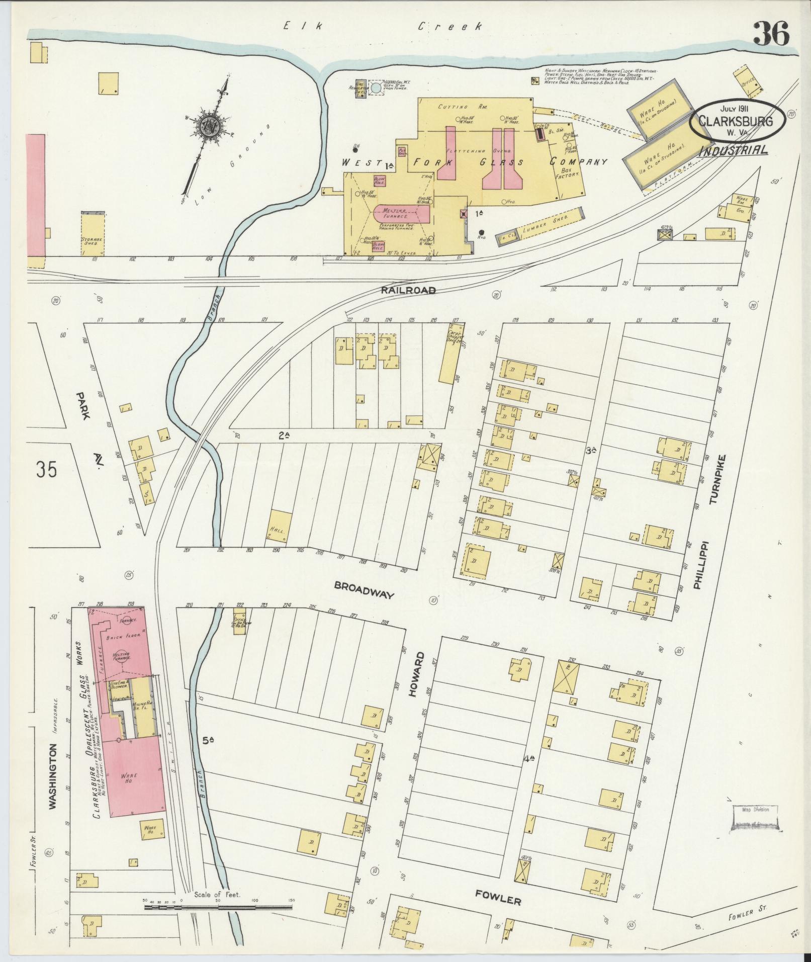 Sanborn Fire Insurance Map from Clarksburg, Harrison County, West Virginia (1911), Sheet #0036 - Complete Map Set gallery image, historic Sanborn map, vintage wall art, West Virginia West Virginia