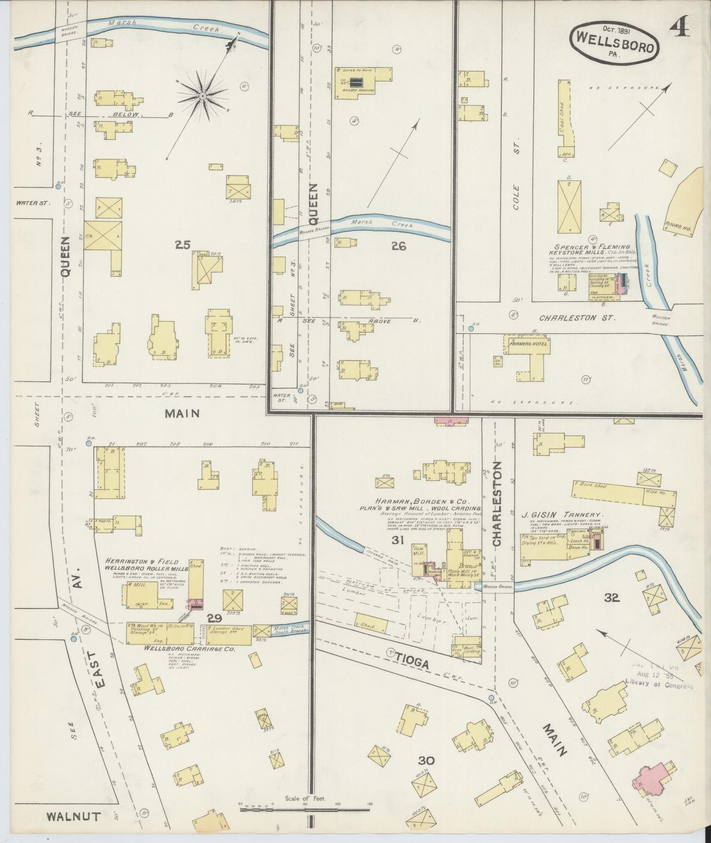 Sanborn Fire Insurance Map from Wellsboro, Tioga County, Pennsylvania (1891), Sheet #0004 - Complete Map Set gallery image, historic Sanborn map, vintage wall art, Pennsylvania Pennsylvania