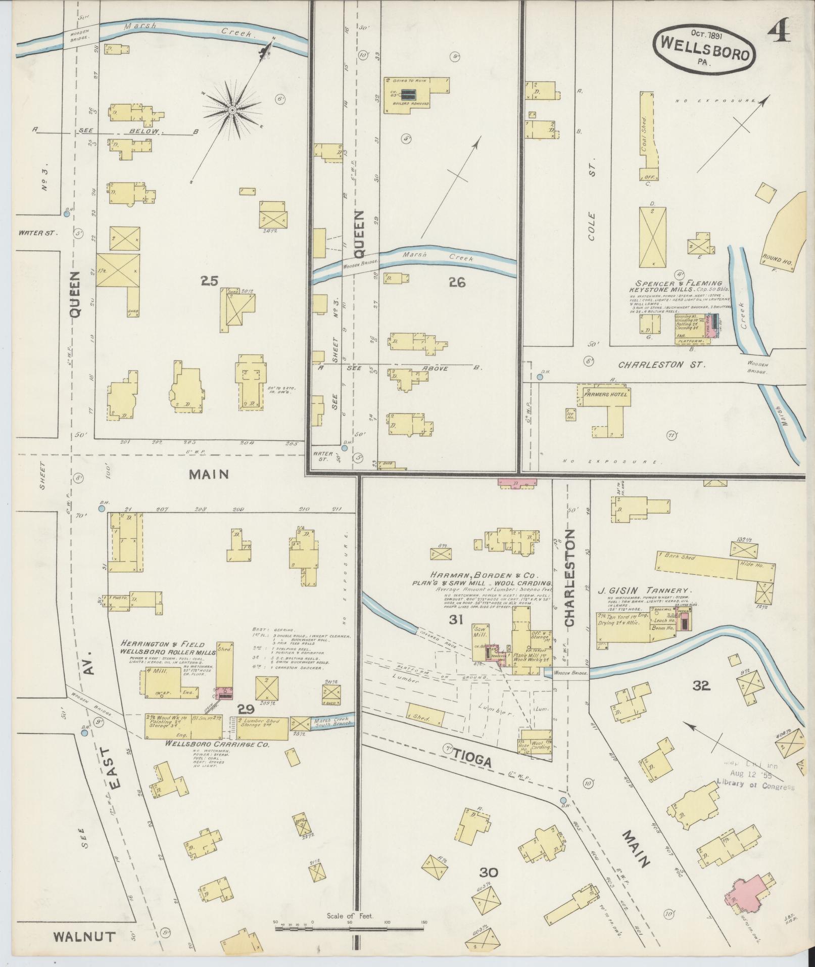 Sanborn Fire Insurance Map from Wellsboro, Tioga County, Pennsylvania (1891), Sheet #0004 - Complete Map Set gallery image, historic Sanborn map, vintage wall art, Pennsylvania Pennsylvania