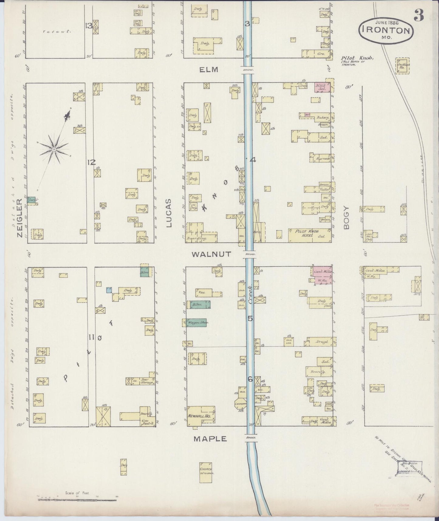 Sanborn Fire Insurance Map from Ironton, Iron County, Missouri (1886), Sheet #0003 - Historic Sanborn Fire Insurance Map Print, vintage old map wall art, antique decor, genealogy gift, Missouri Missouri map