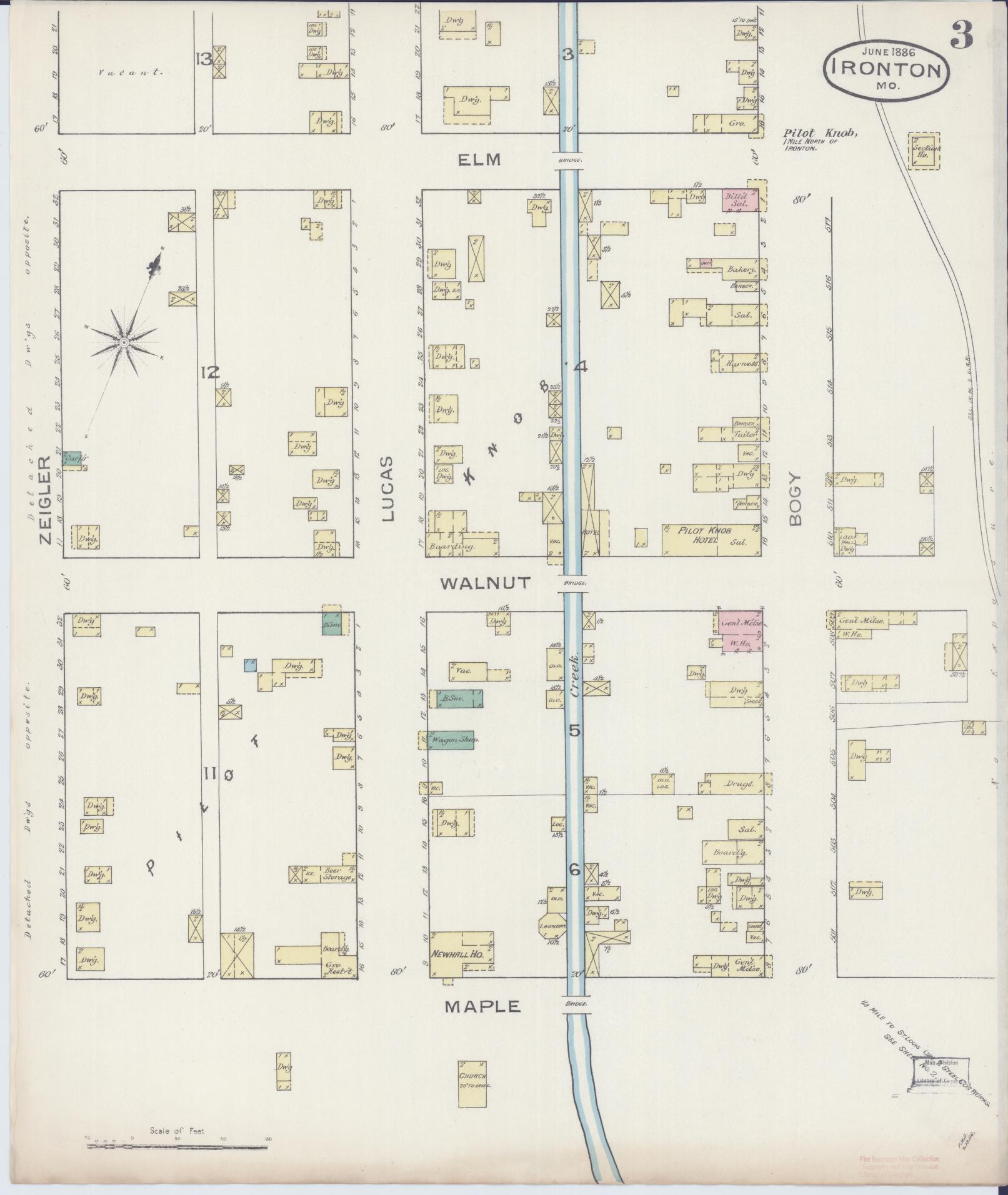 Sanborn Fire Insurance Map from Ironton, Iron County, Missouri (1886), Sheet #0003 - Historic Sanborn Fire Insurance Map Print, vintage old map wall art, antique decor, genealogy gift, Missouri Missouri map