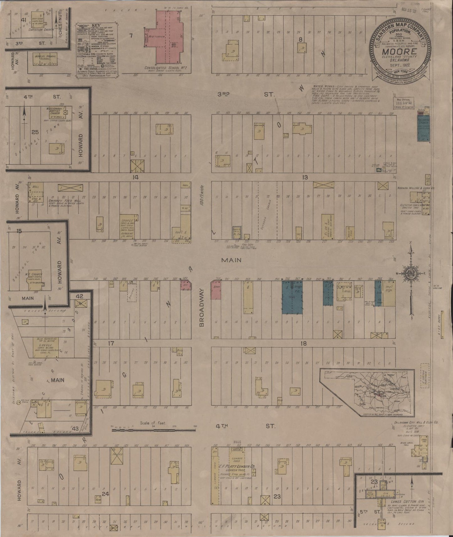 Sanborn Fire Insurance Map from Moore, Cleveland County, Oklahoma (1922), Sheet #0001 - Historic Sanborn Fire Insurance Map Print, vintage old map wall art, antique decor, genealogy gift, Oklahoma Oklahoma map