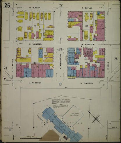 Sanborn Fire Insurance Map from Madison, Dane County, Wisconsin (1908), Sheet #0025 - Historic Sanborn Fire Insurance Map Print, vintage old map wall art, antique decor, genealogy gift, Wisconsin Wisconsin map
