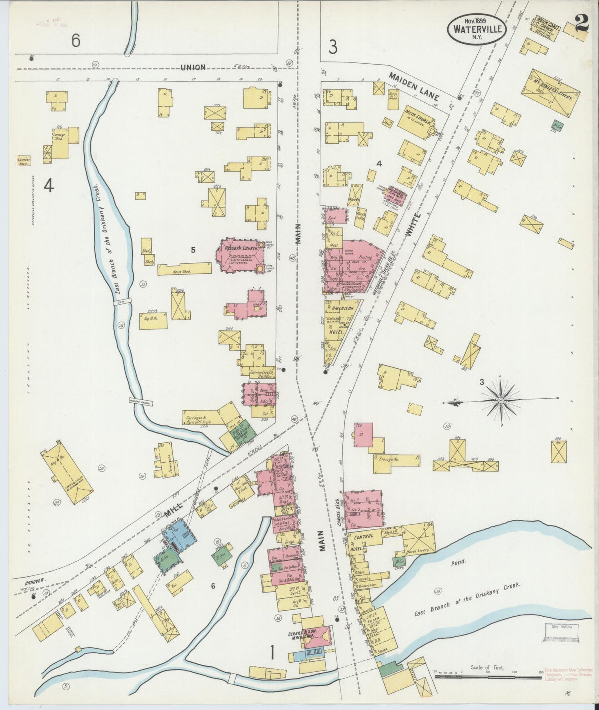 Sanborn Fire Insurance Map from Waterville, Oneida County, New York (1899), Sheet #0002 - Complete Map Set gallery image, historic Sanborn map, vintage wall art, New York New York