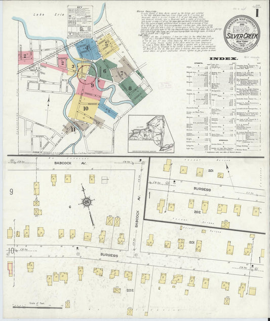 Sanborn Fire Insurance Map from Silver Creek, Chautauqua County, New York (1913), Sheet #0001 - Historic Sanborn Fire Insurance Map Print, vintage old map wall art, antique decor, genealogy gift, New York New York map
