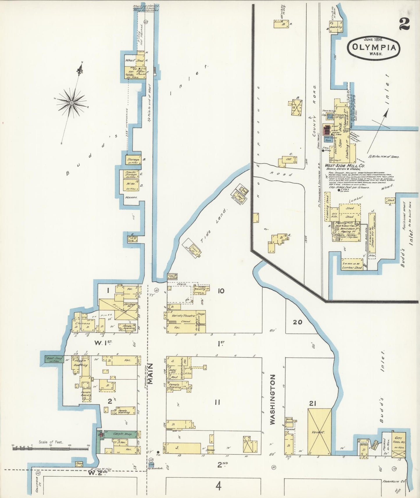 Sanborn Fire Insurance Map from Olympia, Thurston County, Washington (1896), Sheet #0002 - Complete Map Set gallery image, historic Sanborn map, vintage wall art, Washington Washington