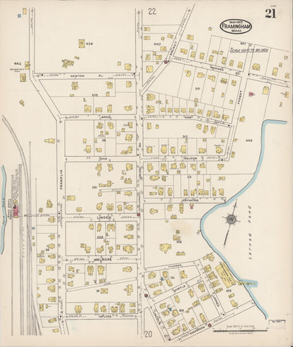 Sanborn Fire Insurance Map from Framingham, Middlesex County, Massachusetts (1922), Sheet #0021 - Complete Map Set gallery image, historic Sanborn map, vintage wall art, Massachusetts Massachusetts