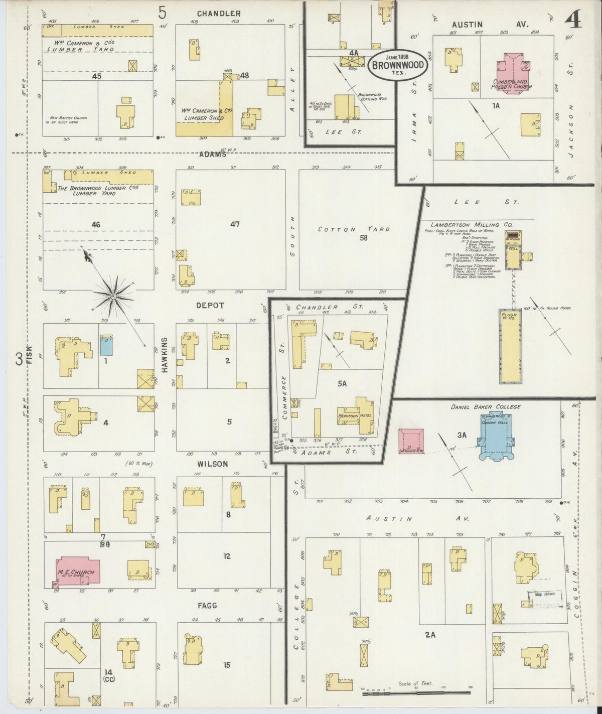 Sanborn Fire Insurance Map from Brownwood, Brown County, Texas (1898), Sheet #0004 - Complete Map Set gallery image, historic Sanborn map, vintage wall art, Texas Texas