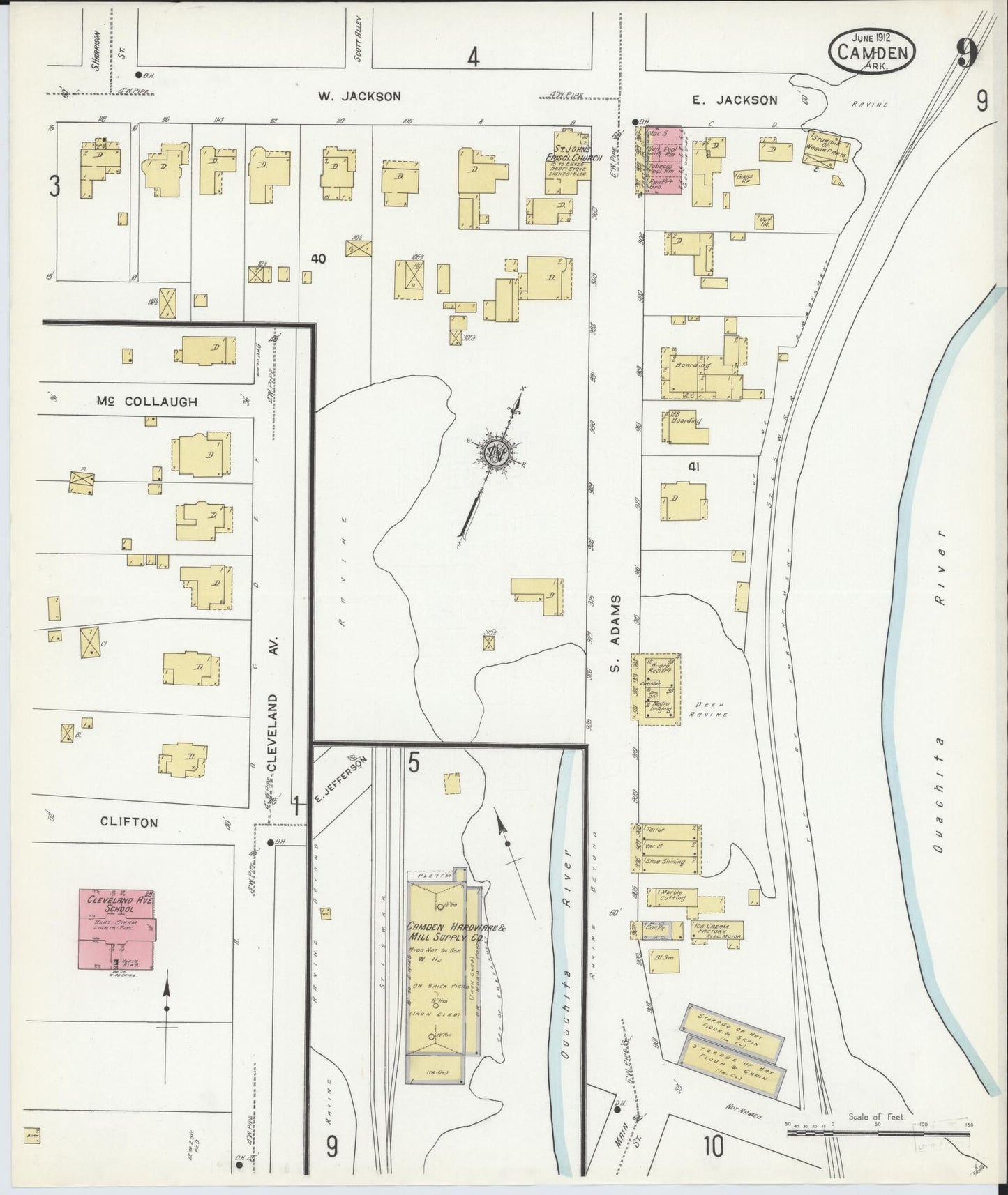 Sanborn Fire Insurance Map from Camden, Ouachita County, Arkansas (1912), Sheet #0009 - Complete Map Set gallery image, historic Sanborn map, vintage wall art, Arkansas Arkansas
